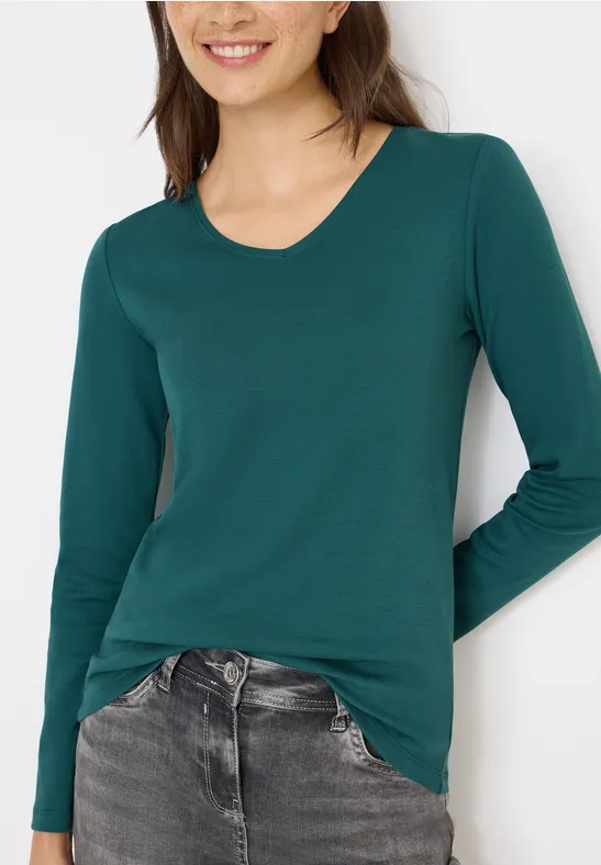V-Neck Langarmshirt dark sea green