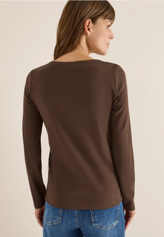 V-Neck Langarmshirt chocolate mousse