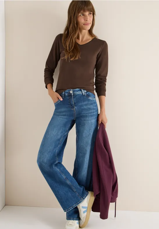 V-Neck Langarmshirt chocolate mousse