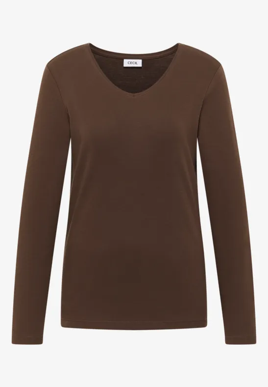 V-Neck Langarmshirt chocolate mousse