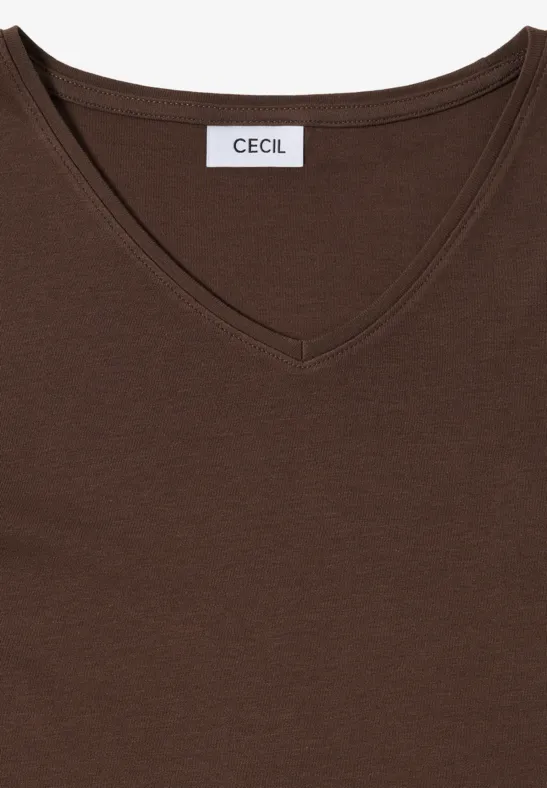 V-Neck Langarmshirt chocolate mousse