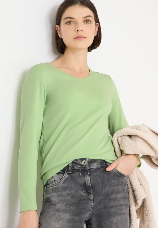 V-Neck Langarmshirt bamboo green
