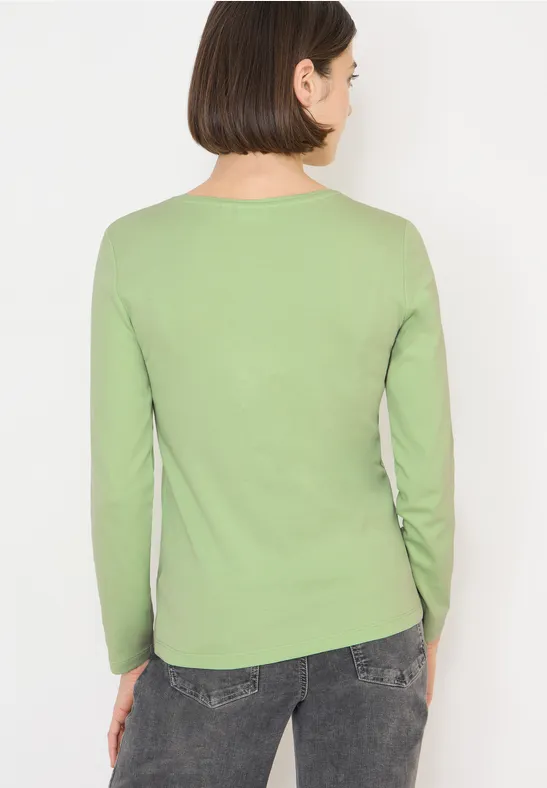 V-Neck Langarmshirt bamboo green