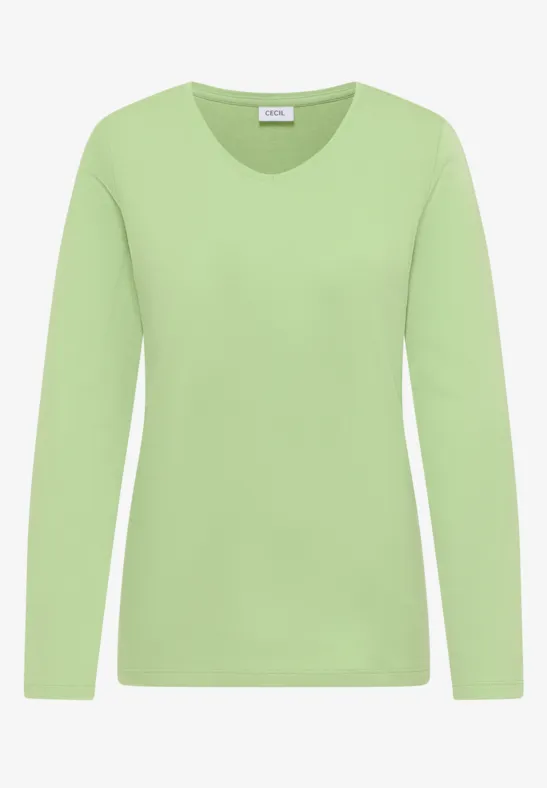 V-Neck Langarmshirt bamboo green