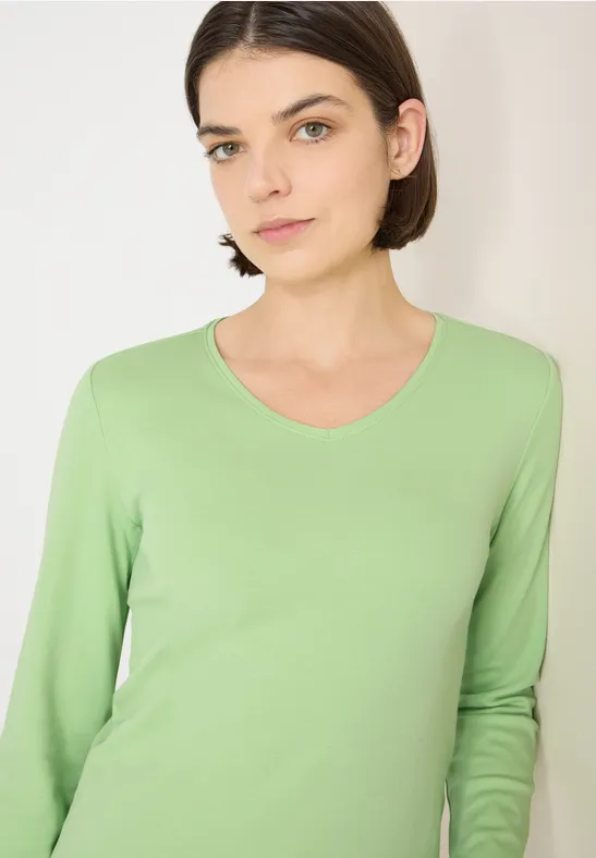 V-Neck Langarmshirt bamboo green