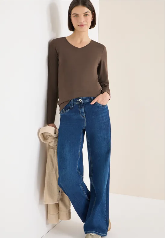 V-Neck Langarmshirt urban taupe