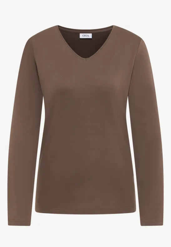 V-Neck Langarmshirt urban taupe