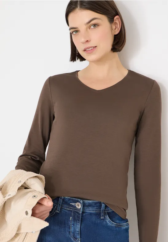 V-Neck Langarmshirt urban taupe