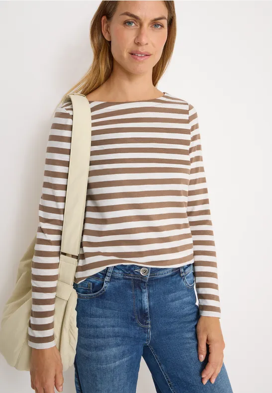 T-shirt de base rayé natural taupe