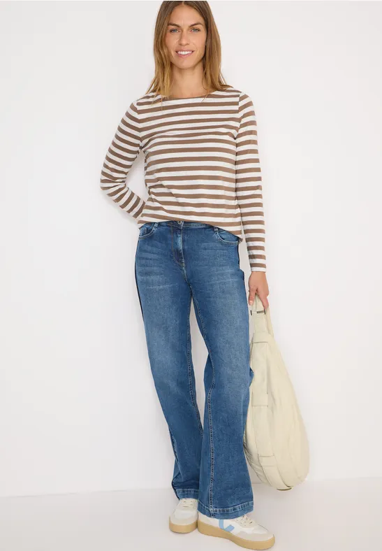 T-shirt de base rayé natural taupe