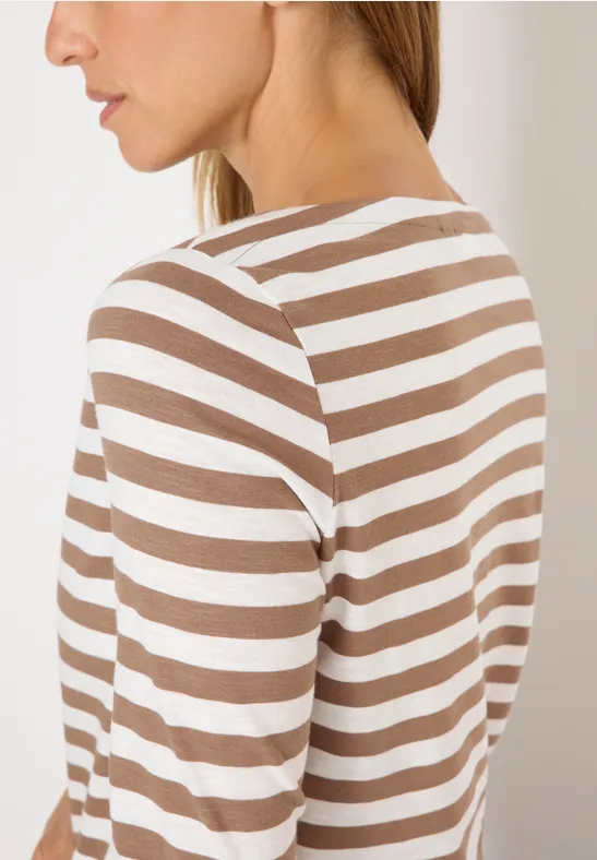 T-shirt de base rayé natural taupe