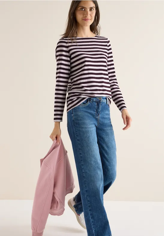 Gestreiftes Basic Shirt eggplant red
