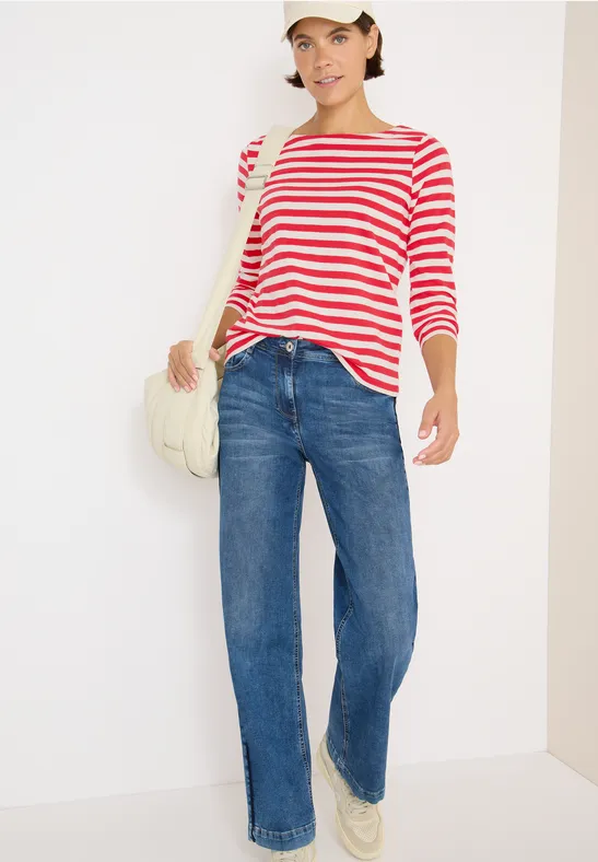 Gestreiftes Basic Shirt fiery red