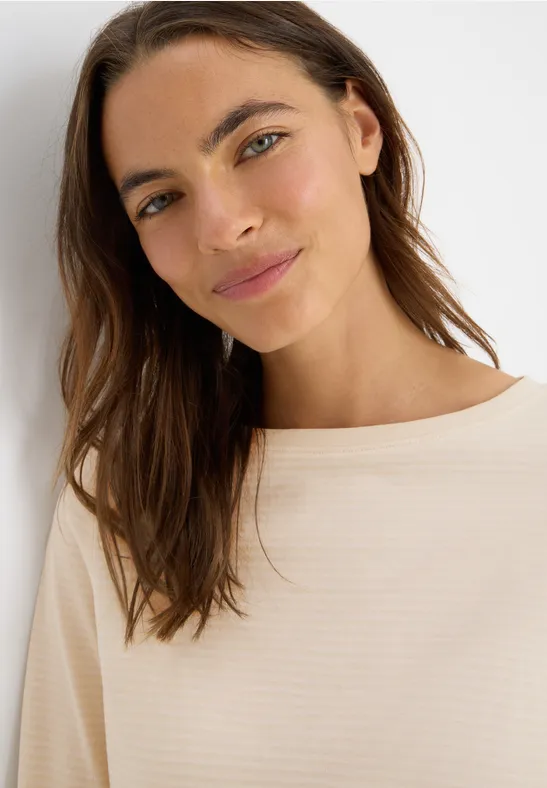 Shirt mit tonalen Streifen oat milk beige