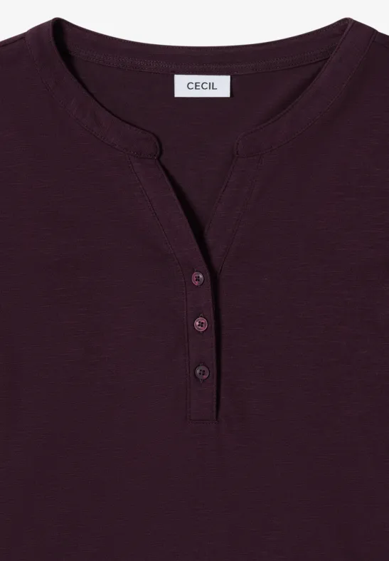 Split Neck Langarmshirt eggplant red