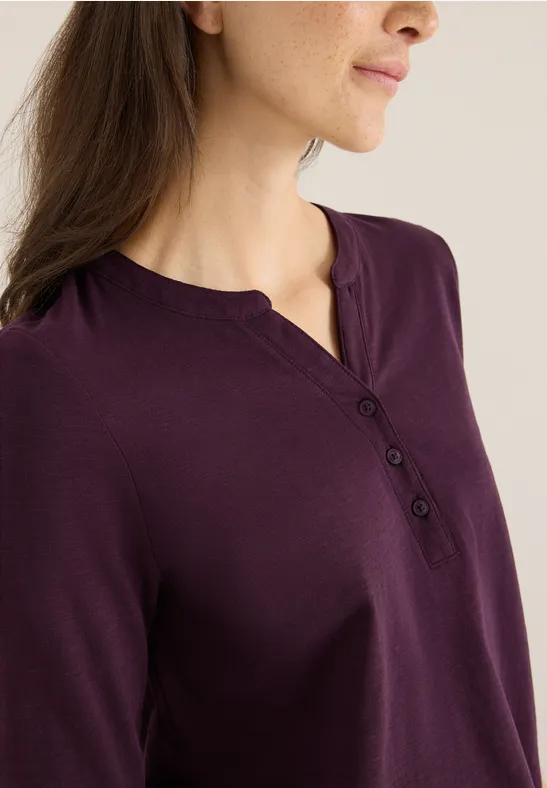 Split Neck Langarmshirt eggplant red