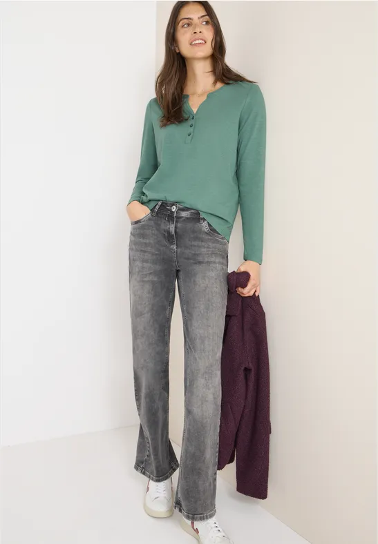 Split Neck Langarmshirt jewel green