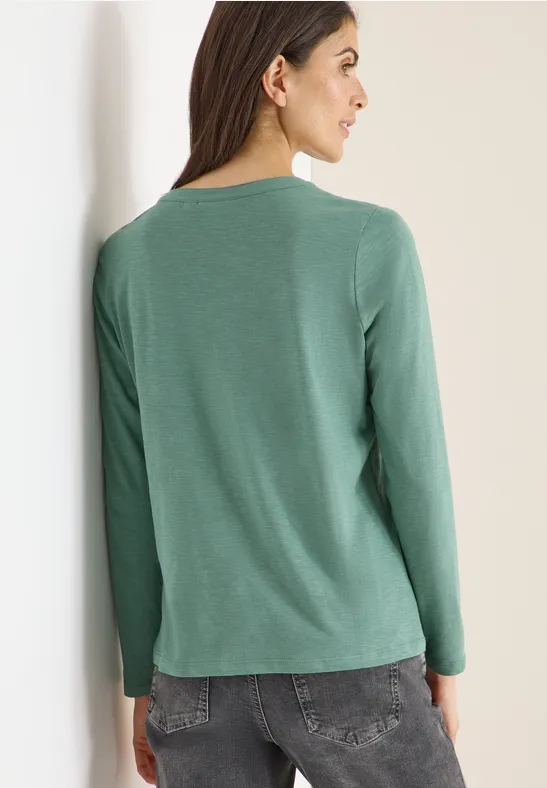 Split Neck Langarmshirt jewel green