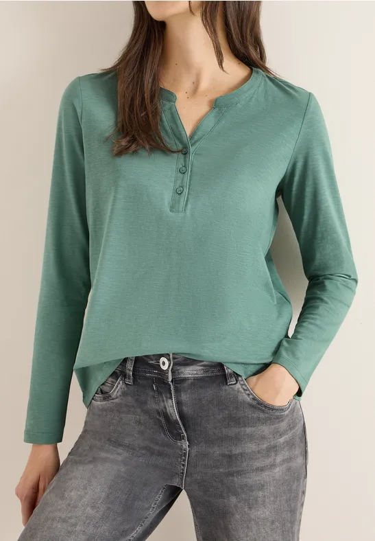 Split Neck Langarmshirt jewel green