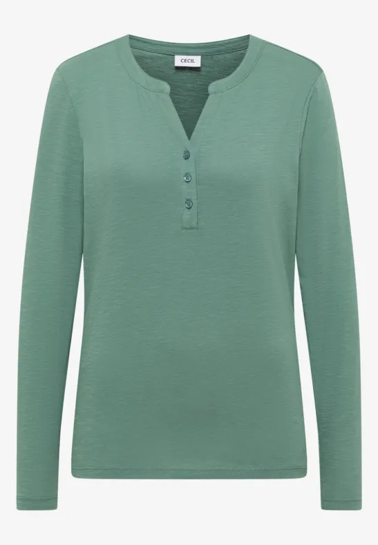 Split Neck Langarmshirt jewel green