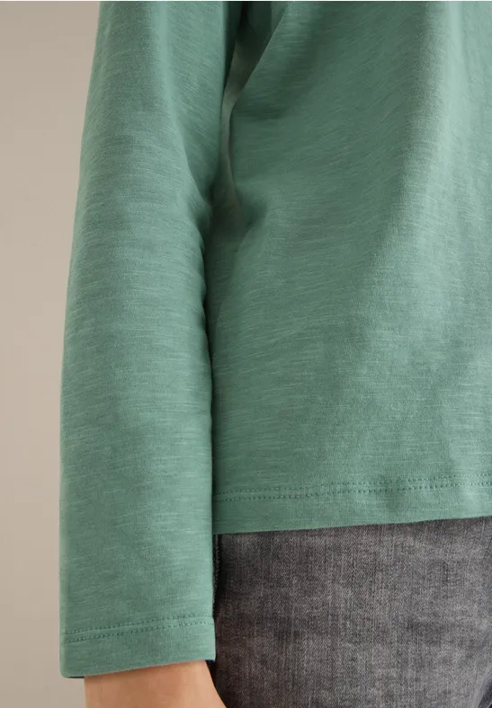 Split Neck Langarmshirt jewel green
