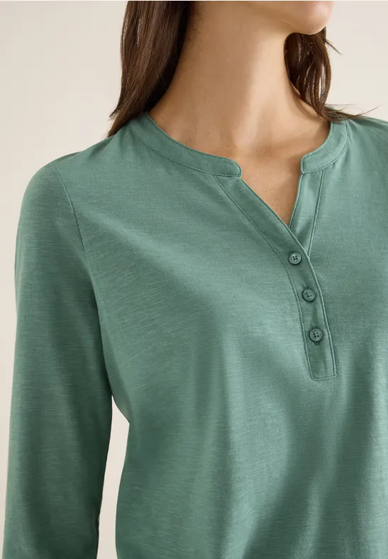 Split Neck Langarmshirt jewel green