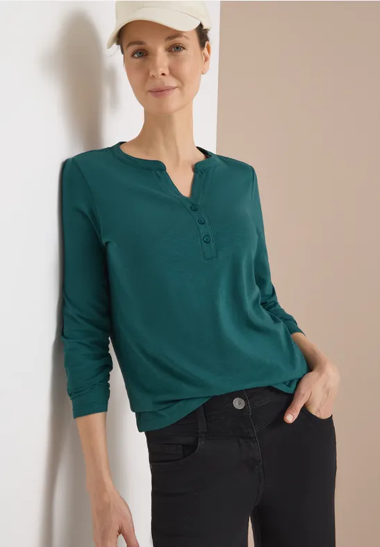 Split Neck Langarmshirt dark sea green