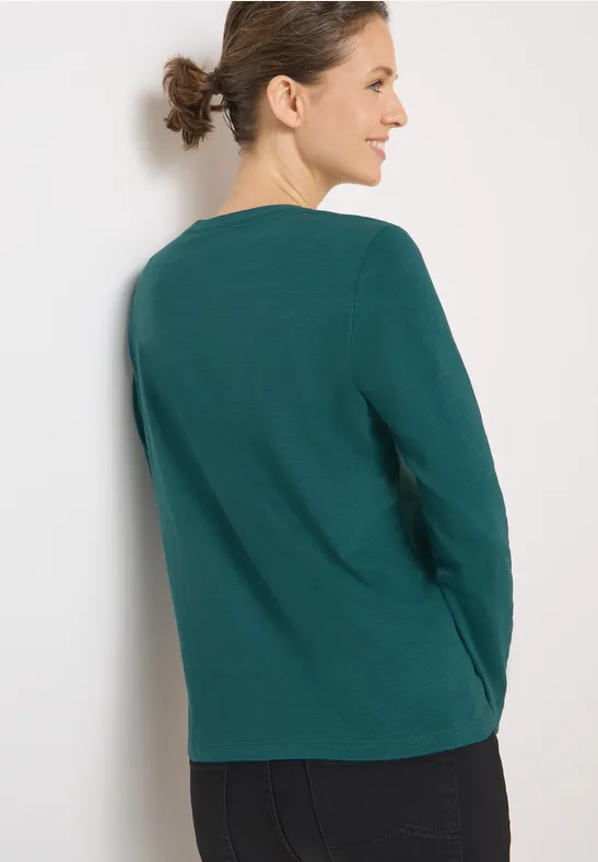 Split Neck Langarmshirt dark sea green