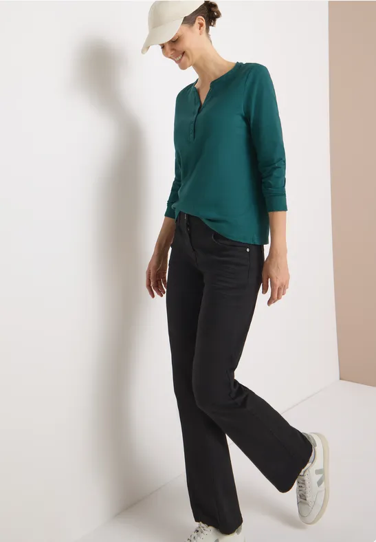 Split Neck Langarmshirt dark sea green