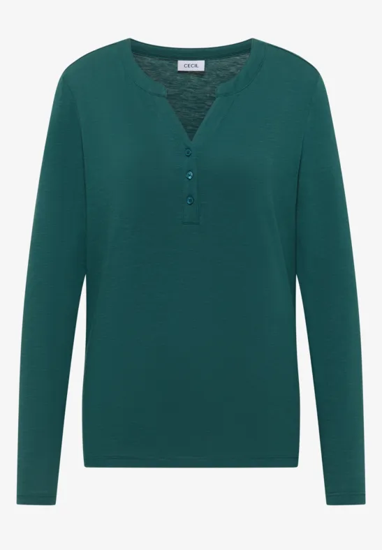 Split Neck Langarmshirt dark sea green