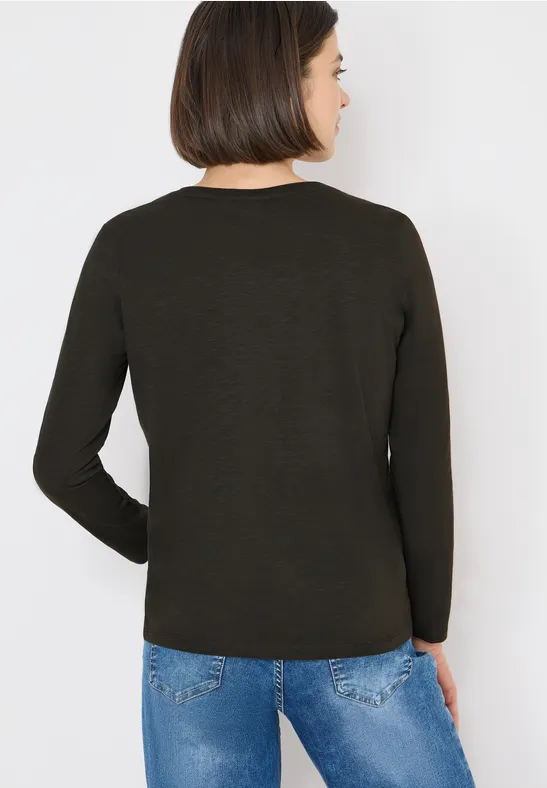 Split Neck Langarmshirt raw khaki