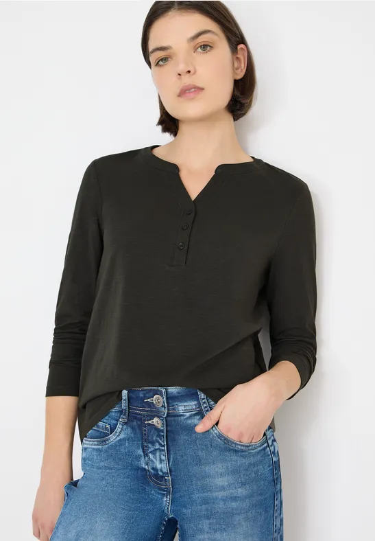 Split Neck Langarmshirt raw khaki