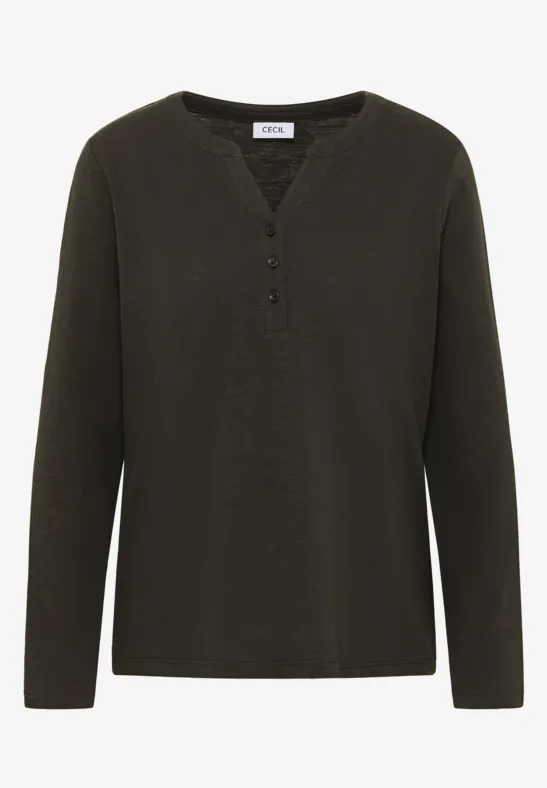 Split Neck Langarmshirt raw khaki