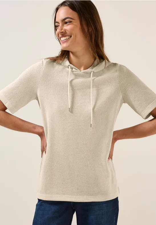 Shirt met crêpe capuchon light beige