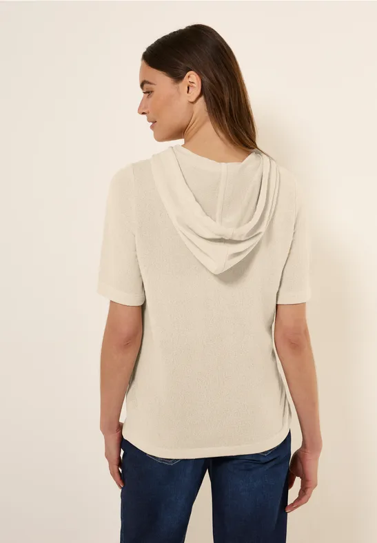 Shirt met crêpe capuchon light beige