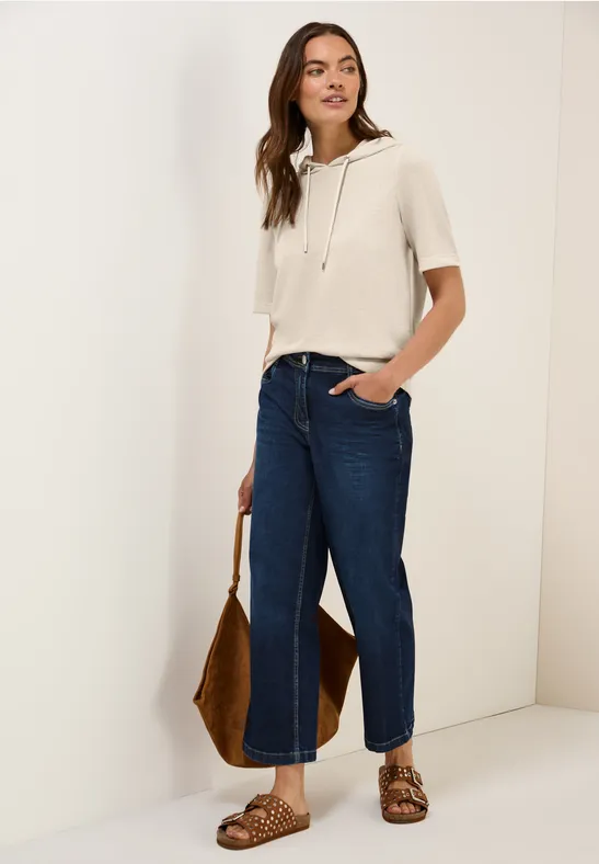 Shirt met crêpe capuchon light beige