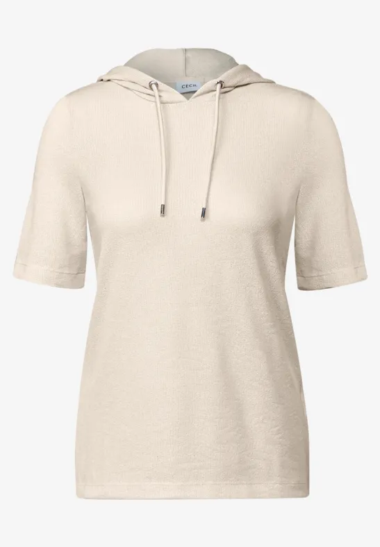 Shirt met crêpe capuchon light beige