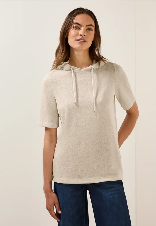 Shirt met crêpe capuchon light beige