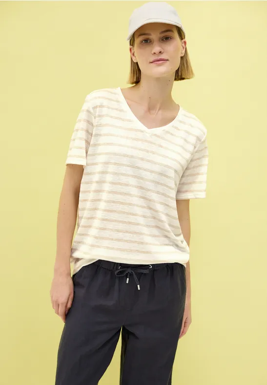 Strick-Look Streifen-Shirt pearl beige