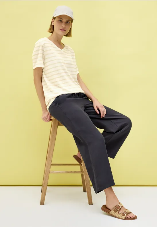 Strick-Look Streifen-Shirt pearl beige