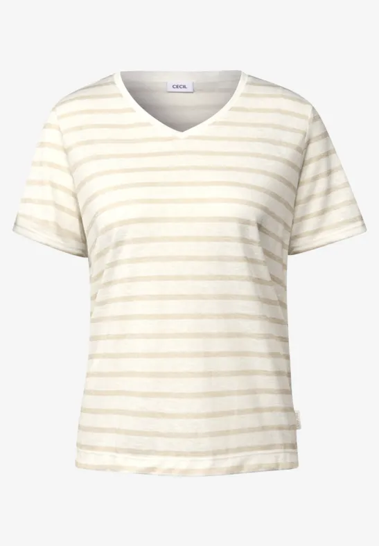 Strick-Look Streifen-Shirt pearl beige