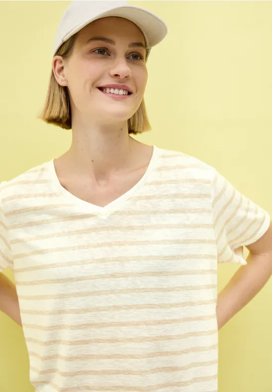 Strick-Look Streifen-Shirt pearl beige