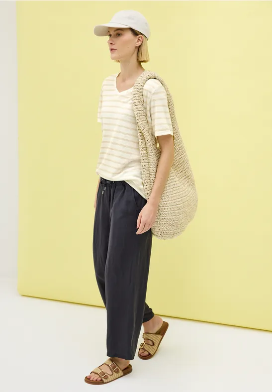 Strick-Look Streifen-Shirt pearl beige