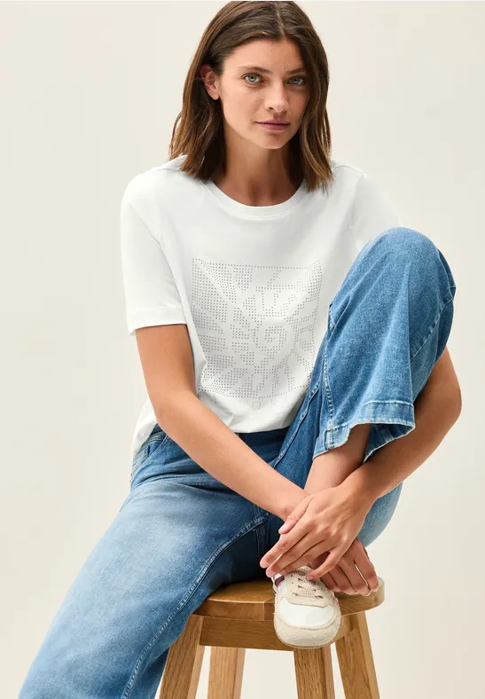 Shirt met edelstenen vanilla white