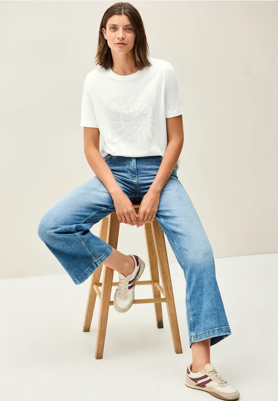 Shirt met edelstenen vanilla white