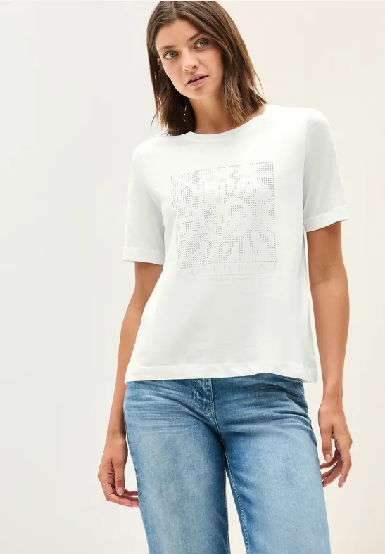 Shirt met edelstenen vanilla white