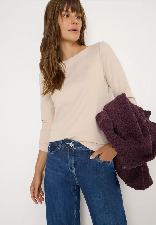 Shirt mit U-Boot-Ausschnitt oat milk beige