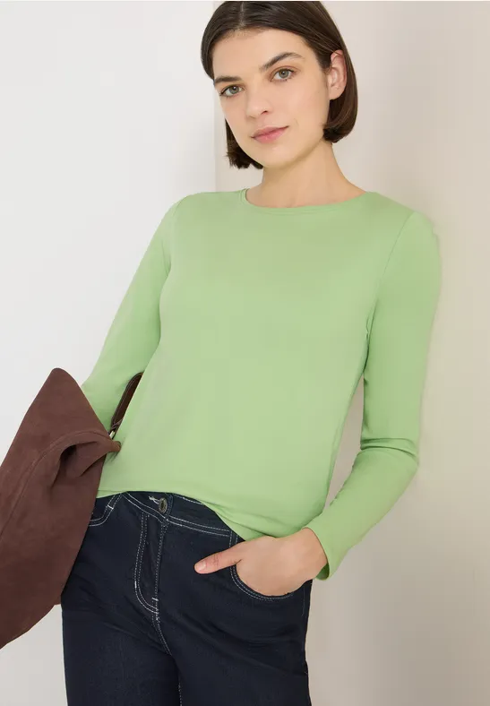 Shirt mit U-Boot-Ausschnitt bamboo green