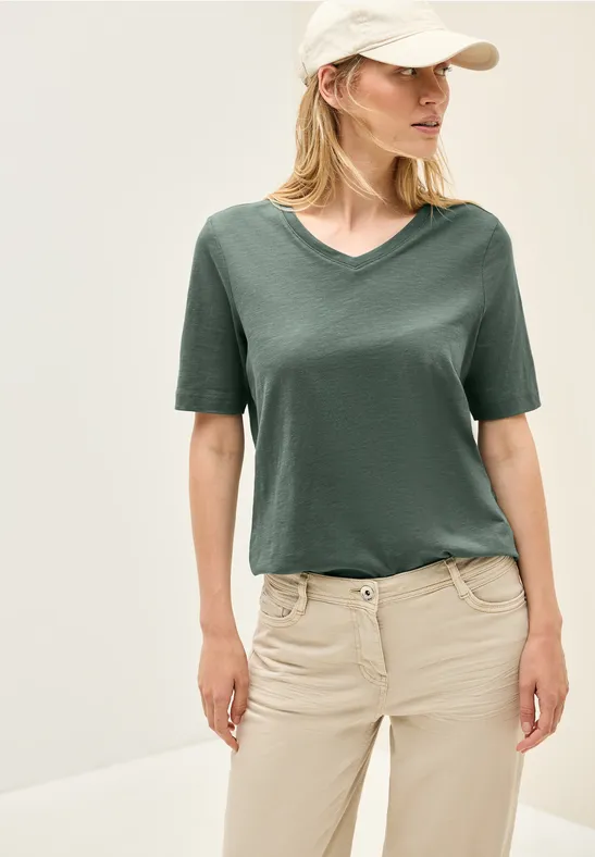 Chemise basique à col en V dark balmy khaki