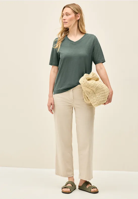 Chemise basique à col en V dark balmy khaki